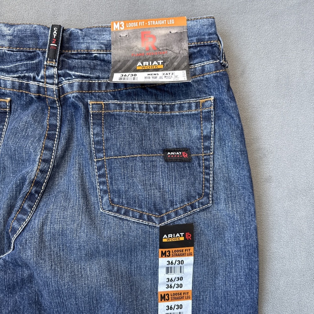 Ariat Jeans Mens 36x30 Blue Flame Resistant M3 Loose Straight Workwear Denim NWT - Picture 13 of 14